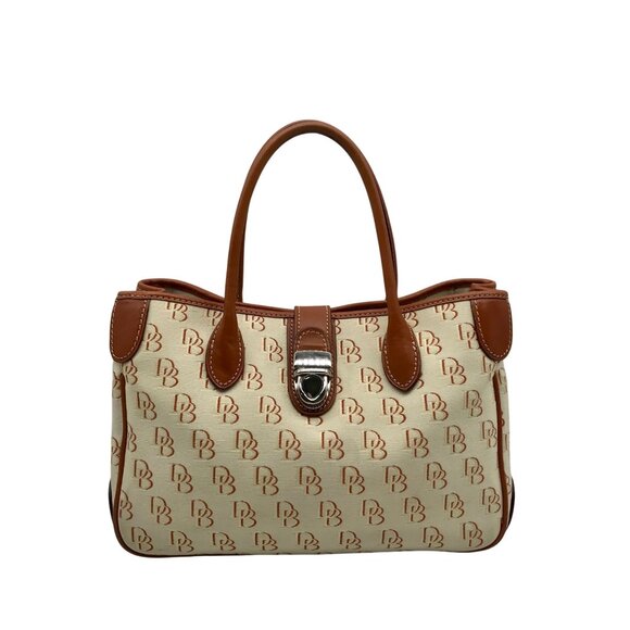 Dooney & Bourke Beige And Brown Signature DB Monogramed Tote Bag - Picture 1 of 11